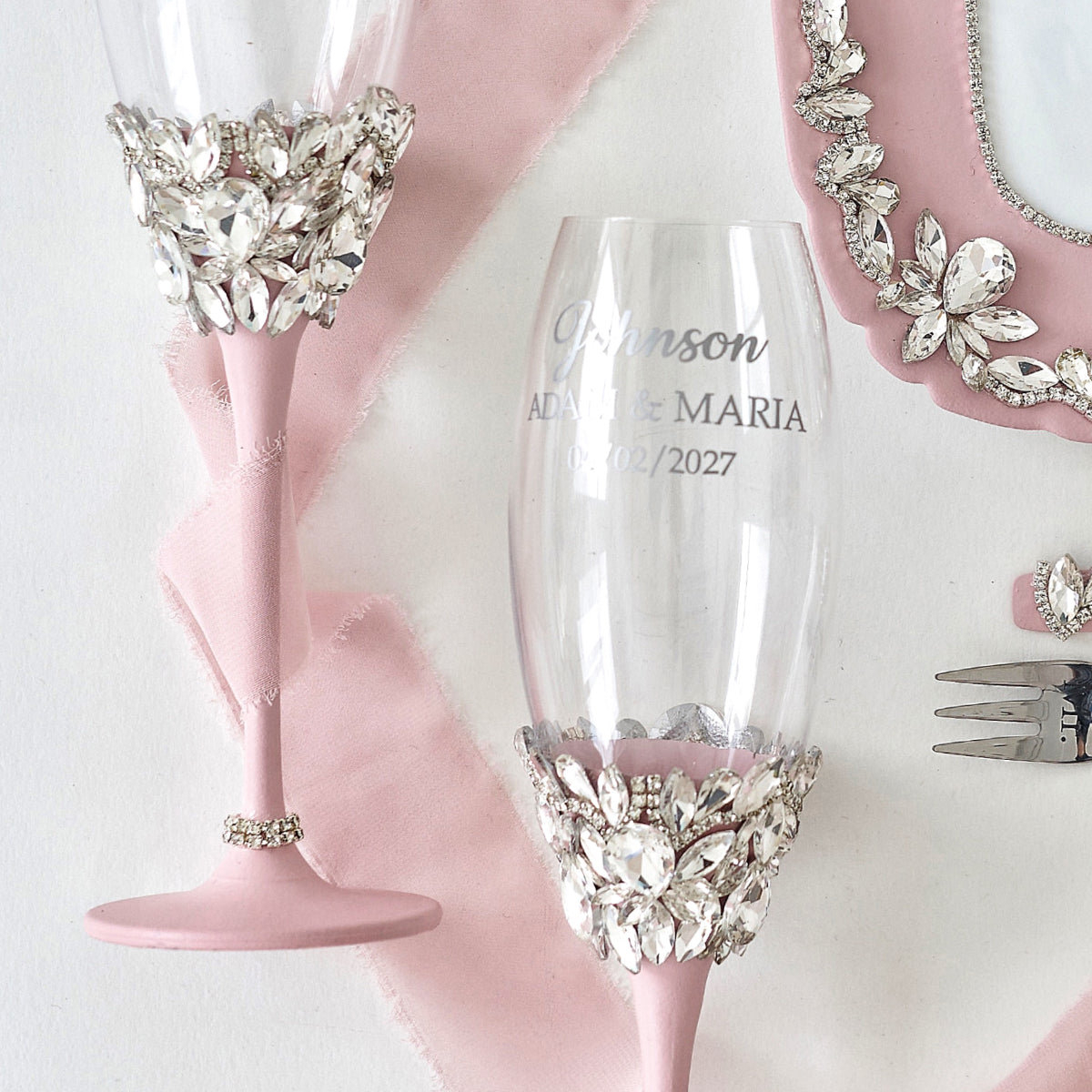 Champagne flutes Pair Pink Happiness wedding