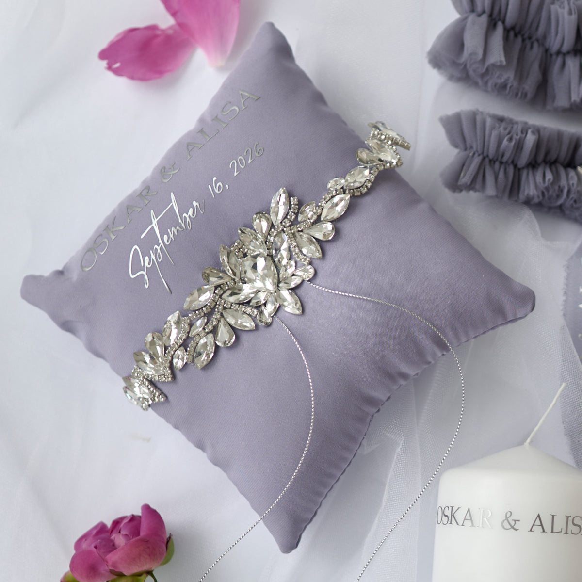 Ring pillow Dream Purple wedding, Personalized