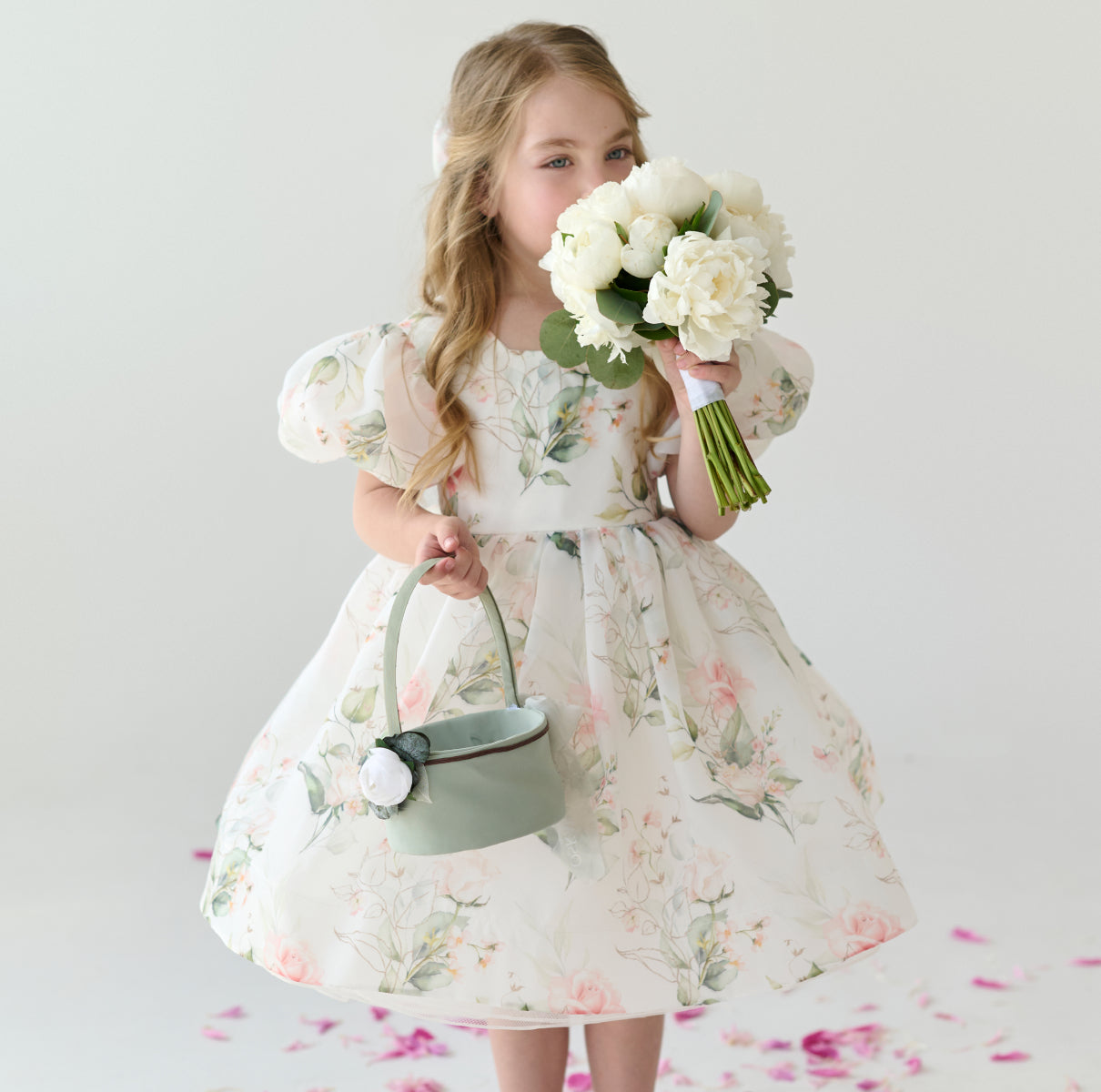 Flower girl basket Sage green Forest wedding