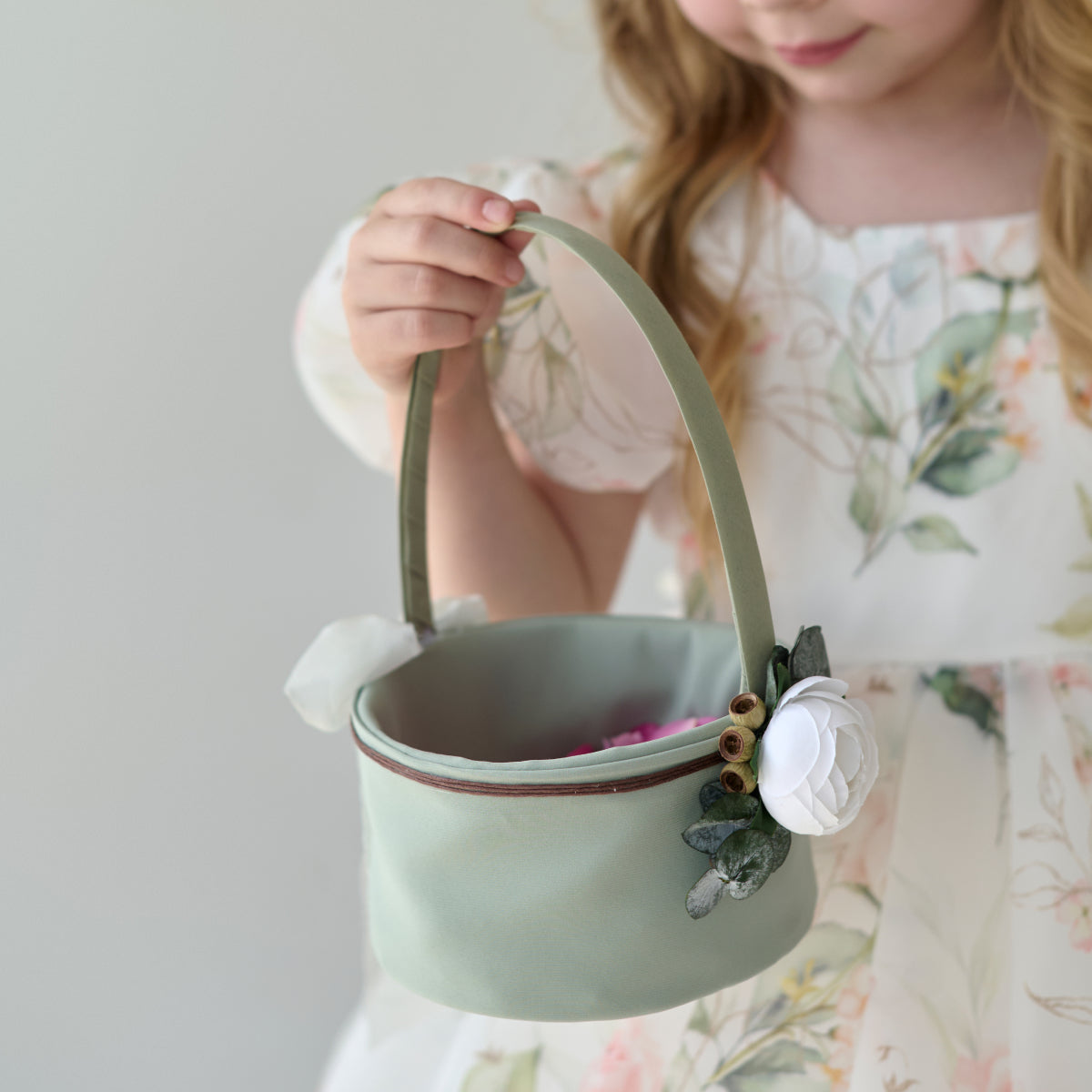 Flower girl basket Sage green Forest wedding