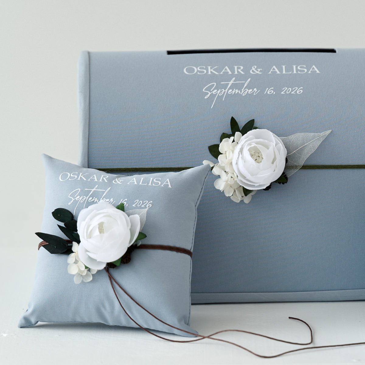 Ring pillow Gentle Blue wedding, Personalized