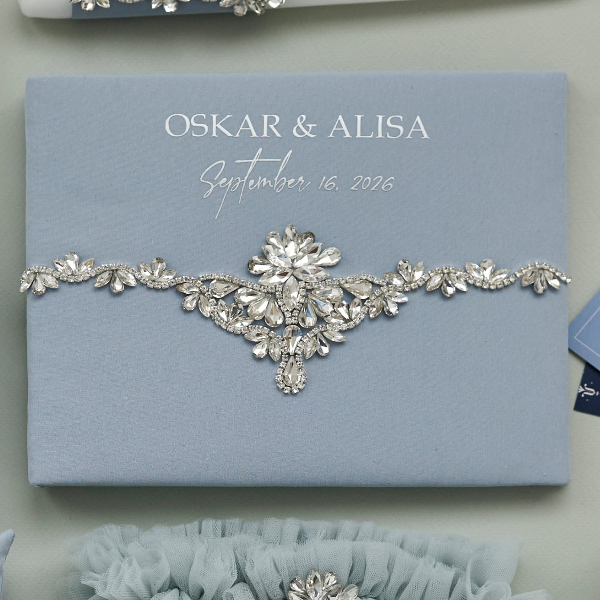 Guest book and pen Dusty blue Infinity wedding