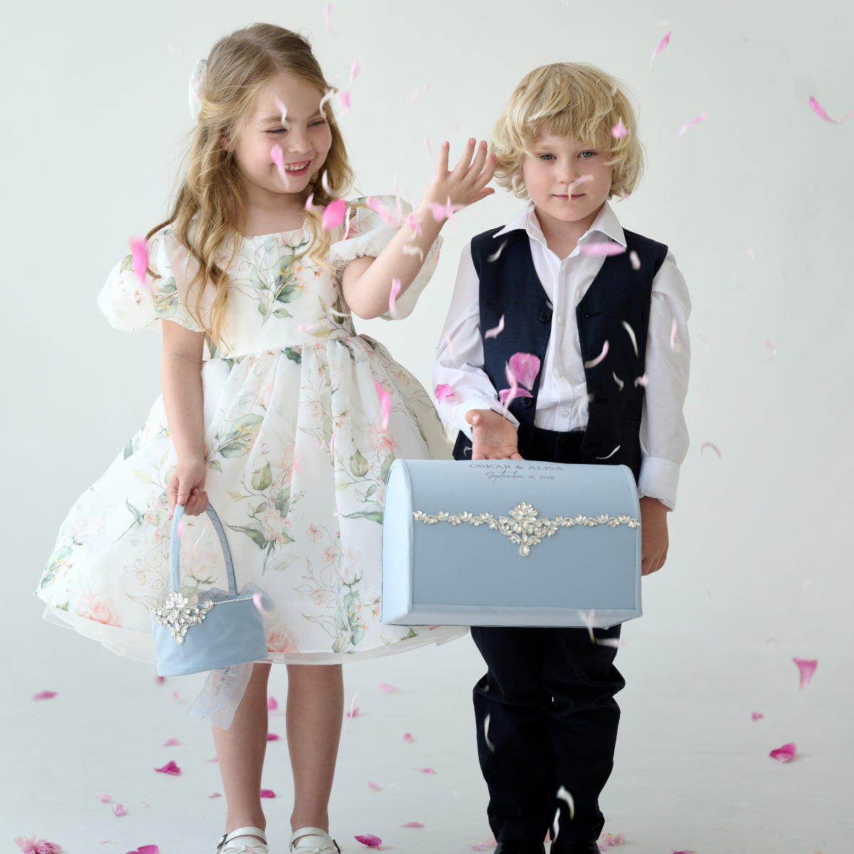 Flower girl basket Dusty blue Infinity wedding