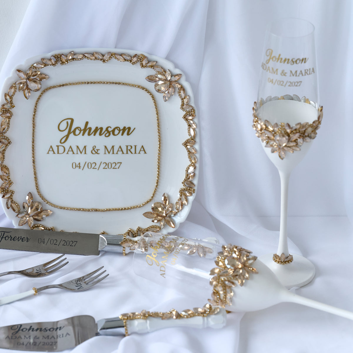 Champagne glasses Set of 2 White and gold Paradise