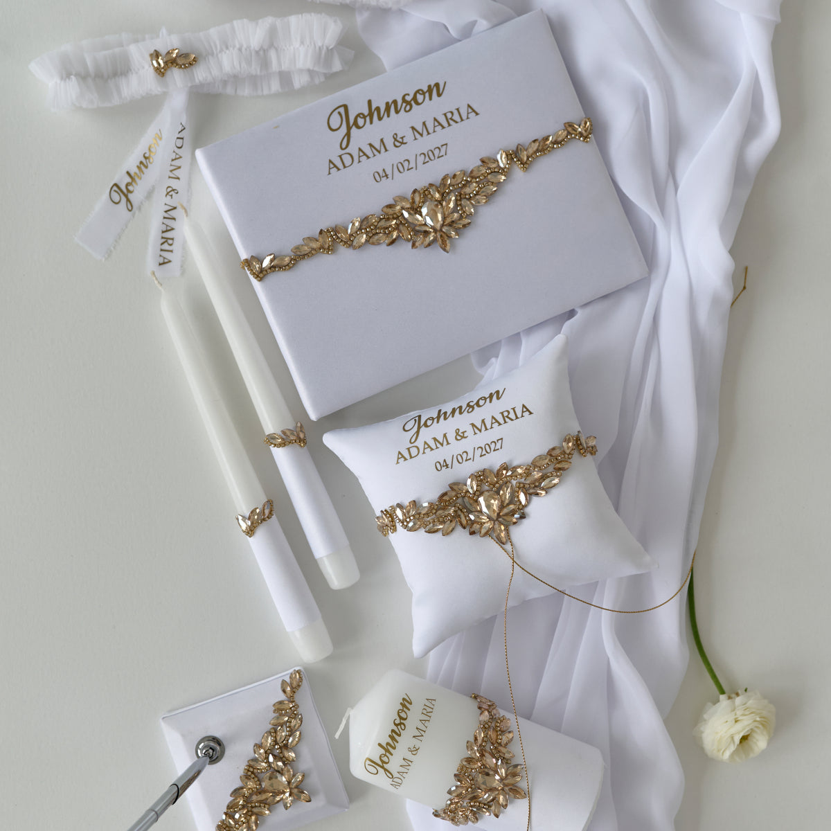 White and gold Paradise wedding set of 17 pcs