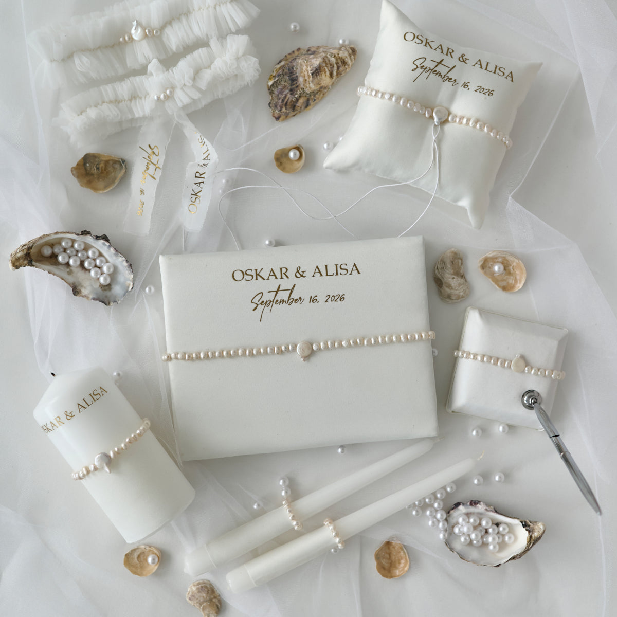 White Pearl wedding set of 17 pcs Personalized