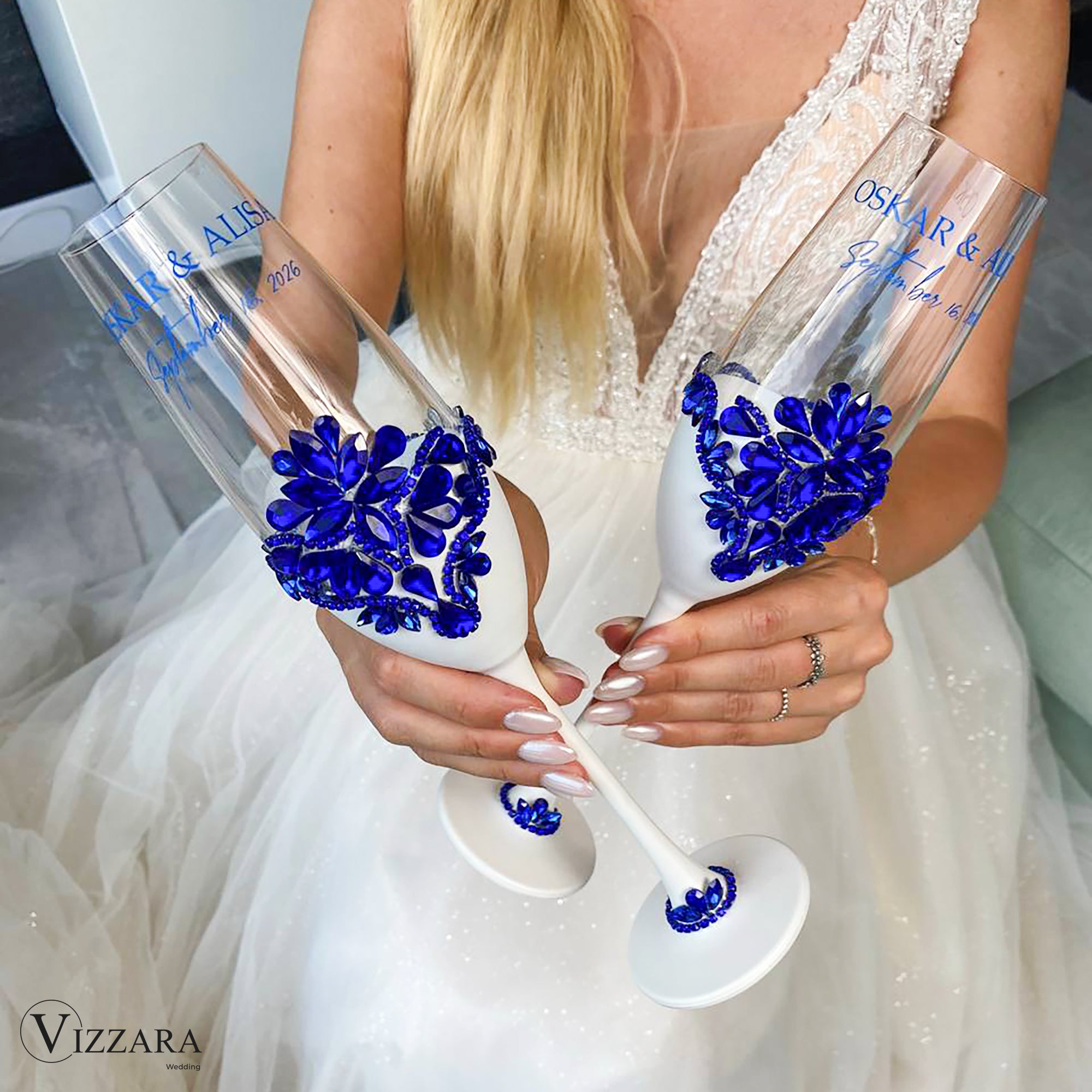 Champagne Glasses Set of 2 Royal Blue Weddings Wedding Glasses Personalized  Royal Blue Wedding Champagne Flutes Wedding Royal Blue 