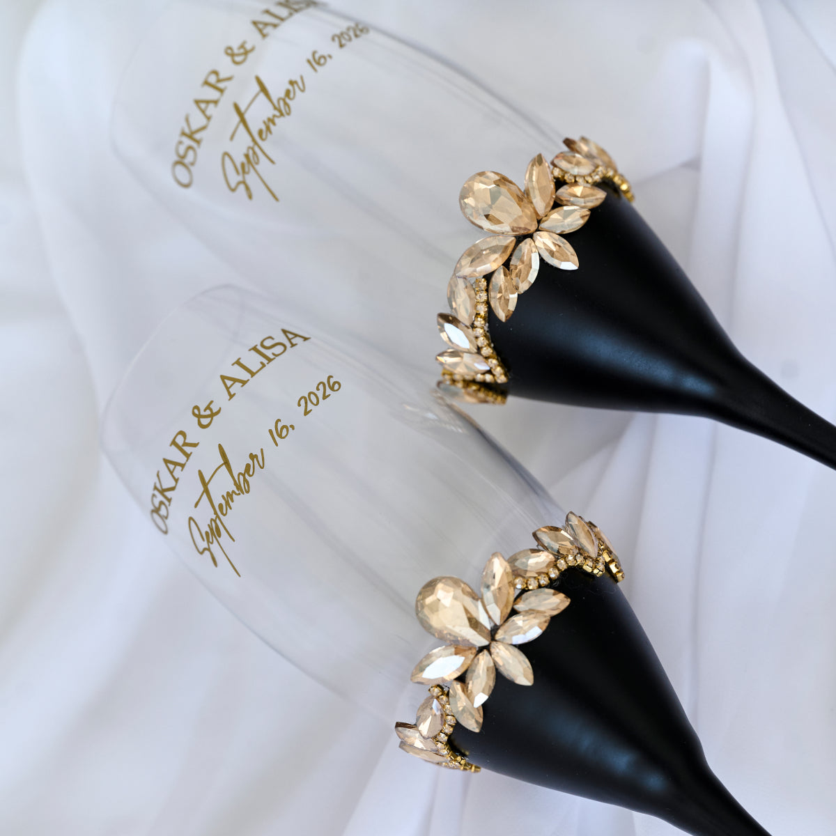 Champagne flutes Pair Black Sacrament Personalized